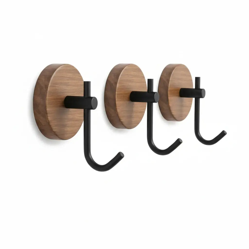 Adhesive Walnut Wood Wall Hook – Modern Bathroom Towel & Coat Hanger - Hadi Craft