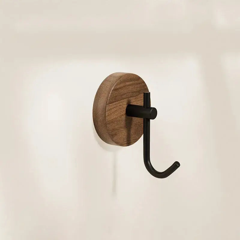 Adhesive Walnut Wood Wall Hook – Modern Bathroom Towel & Coat Hanger - Hadi Craft