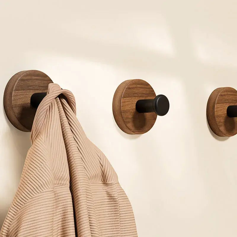 Adhesive Walnut Wood Wall Hook – Modern Bathroom Towel & Coat Hanger - Hadi Craft