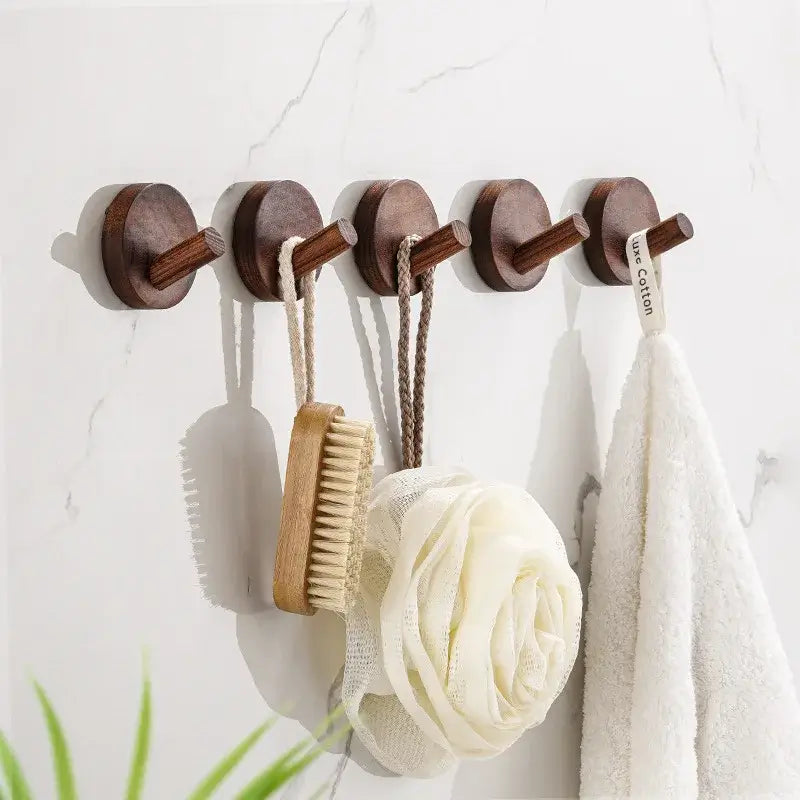 Adhesive Walnut Wood Wall Hook – Modern Bathroom Towel & Coat Hanger - Hadi Craft