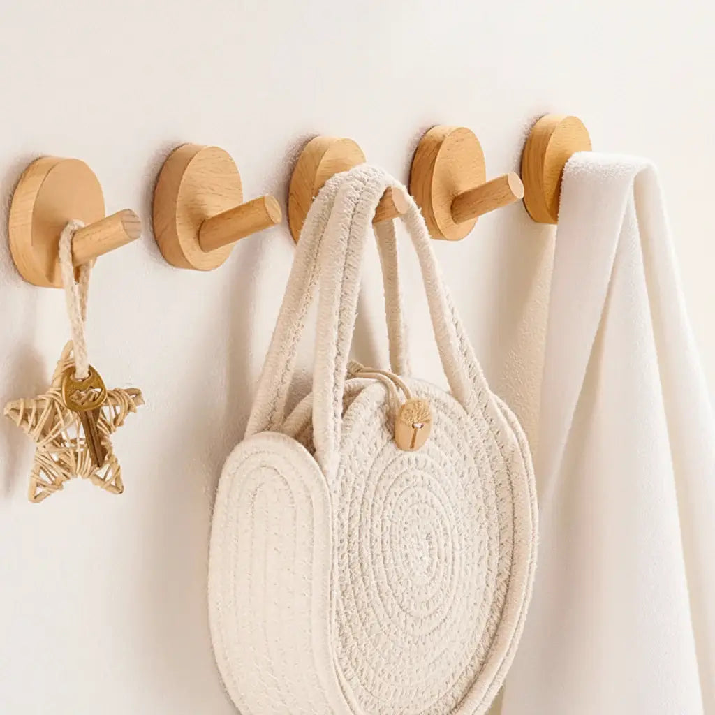 Adhesive Wooden Coat Hooks - Hadi Craft USA | 4 Pack