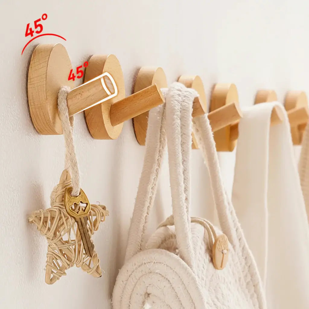 Adhesive Wooden Coat Hooks Wall Hooks 4 Pack, Seamless Hooks - Hadi Craft