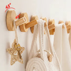 Adhesive Wooden Coat Hooks Wall Hooks 4 Pack, Seamless Hooks - Hadi Craft