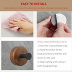 Adhesive Wooden Coat Hooks Wall Hooks 4 Pack, Seamless Hooks - Hadi Craft