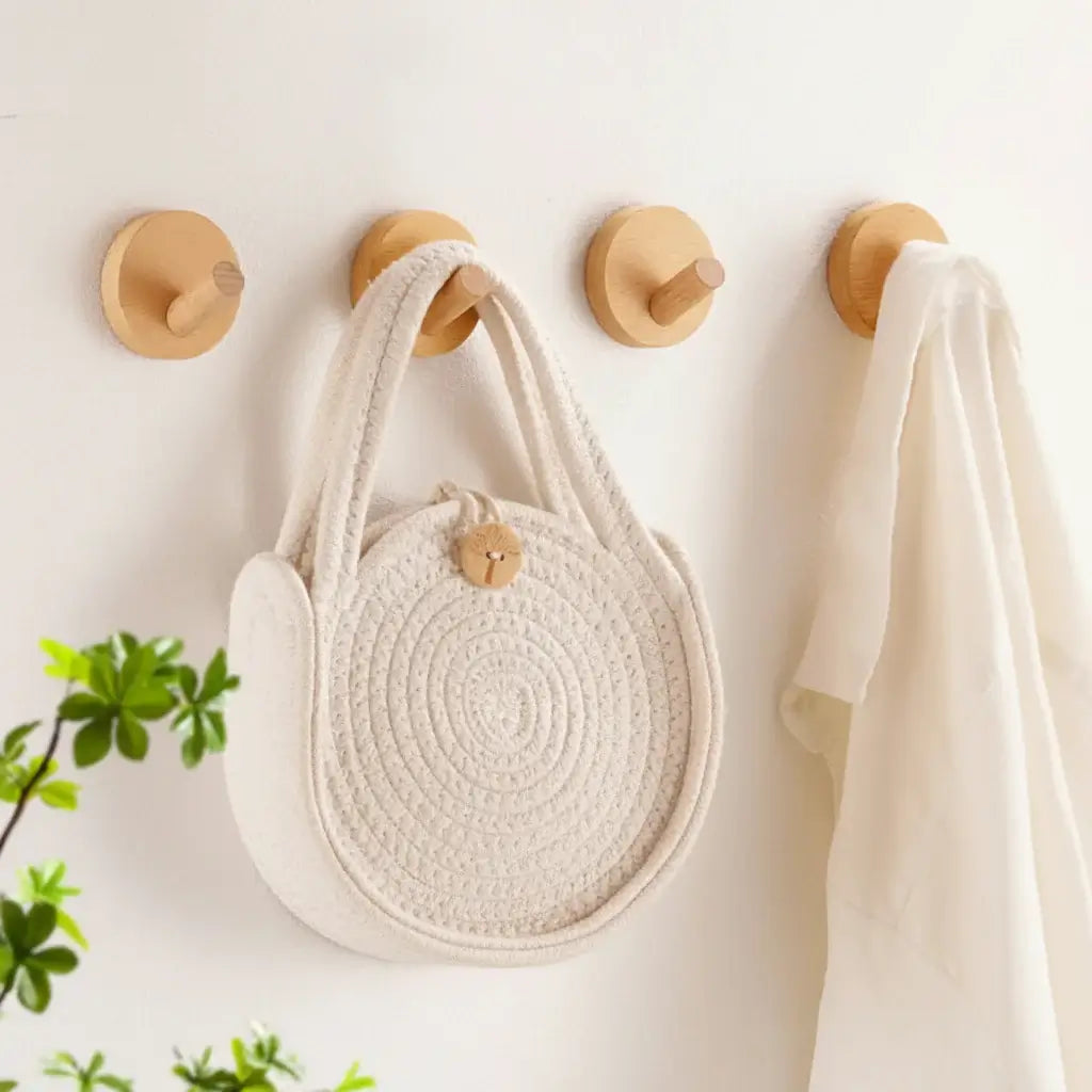 Adhesive Wooden Coat Hooks Wall Hooks 4 Pack, Seamless Hooks - Hadi Craft