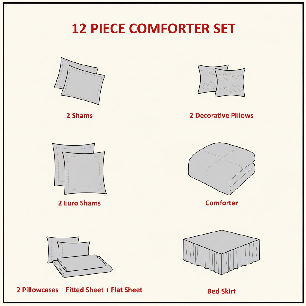 Jacquard Comforter Set with Bed Sheets Khaki Queen 12 Pieces