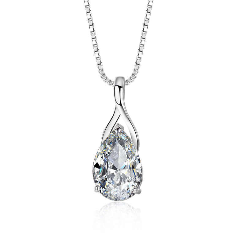 Angel Tears Drop Pendant Necklace – Silver Plated Diamond Look Clavicle Jewelry for Women - Hadi Craft