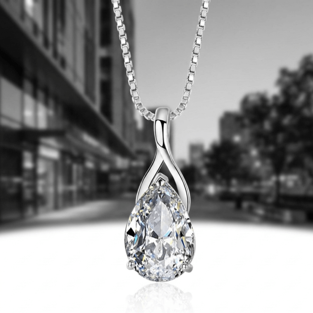 Angel Tears Drop Pendant Necklace – Silver Plated Diamond Look Clavicle Jewelry for Women - Hadi Craft
