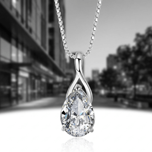 Angel Tears Drop Pendant Necklace – Silver Plated Diamond Look Clavicle Jewelry for Women - Hadi Craft