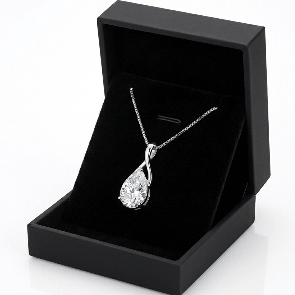 Angel Tears Drop Pendant Necklace – Silver Plated Diamond Look Clavicle Jewelry for Women - Hadi Craft