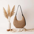 Asymmetric Straw Shoulder Bag Woven Bag Solid Color - Hadi Craft