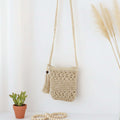 Beaded tassel straw crossbody bag floral - Hadi Craft