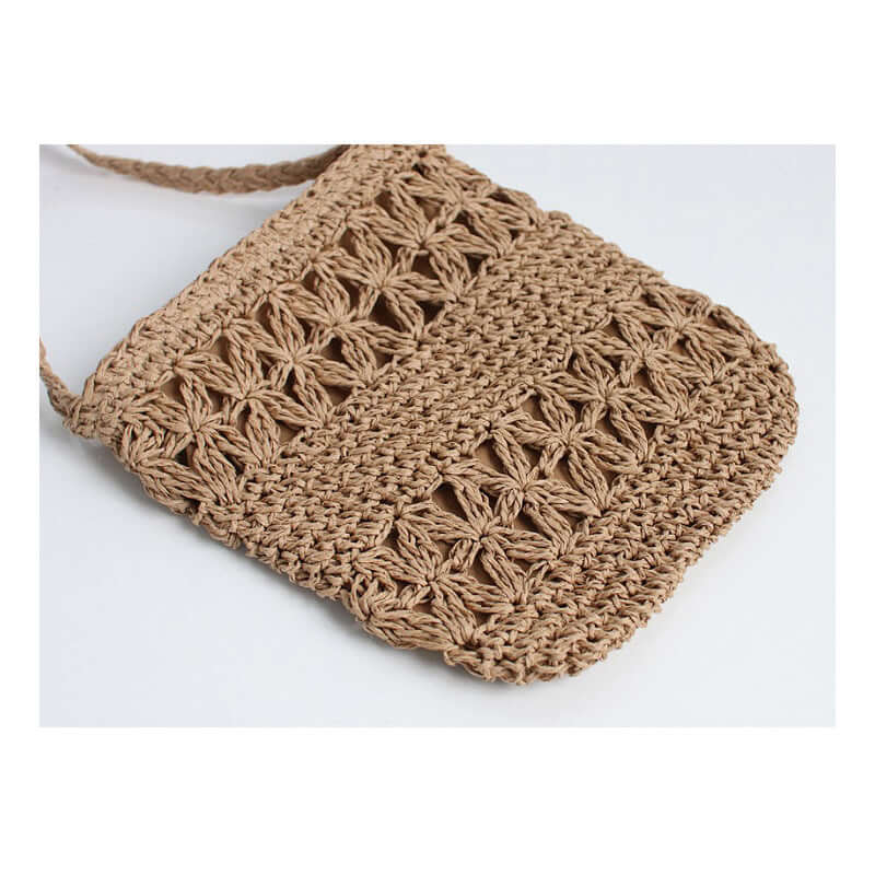 Beaded tassel straw crossbody bag floral - Hadi Craft