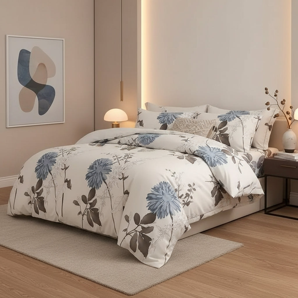 Big Floral Duvet Cover Set – Soft Cotton Blend Bedding, Modern Minimalist Comforter Cover with Pillowcase