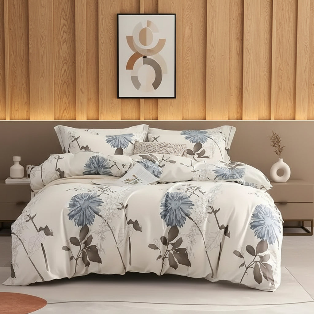 Big Floral Duvet Cover Set – Soft Cotton Blend Bedding, Modern Minimalist Comforter Cover with Pillowcase