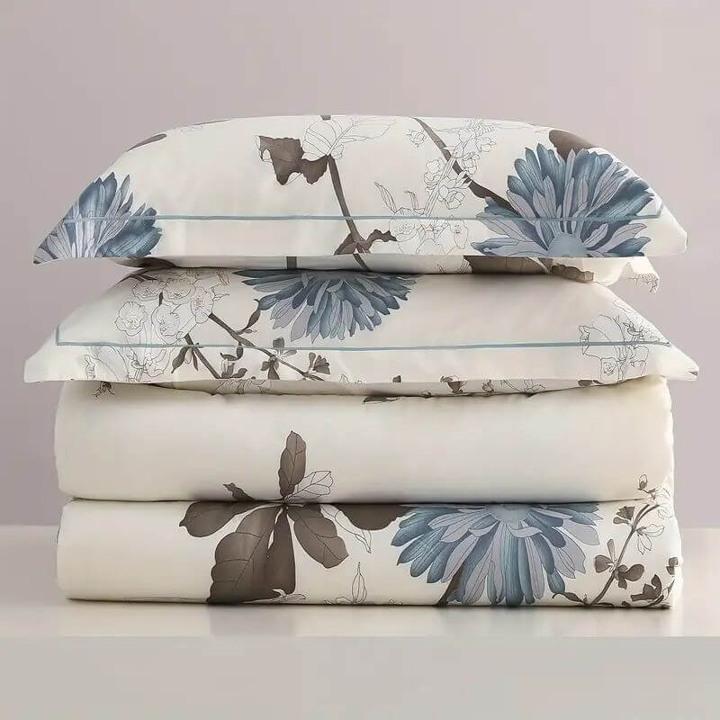 Big Floral Duvet Cover Set – Soft Cotton Blend Bedding, Modern Minimalist Comforter Cover with Pillowcase - Hadi Craft