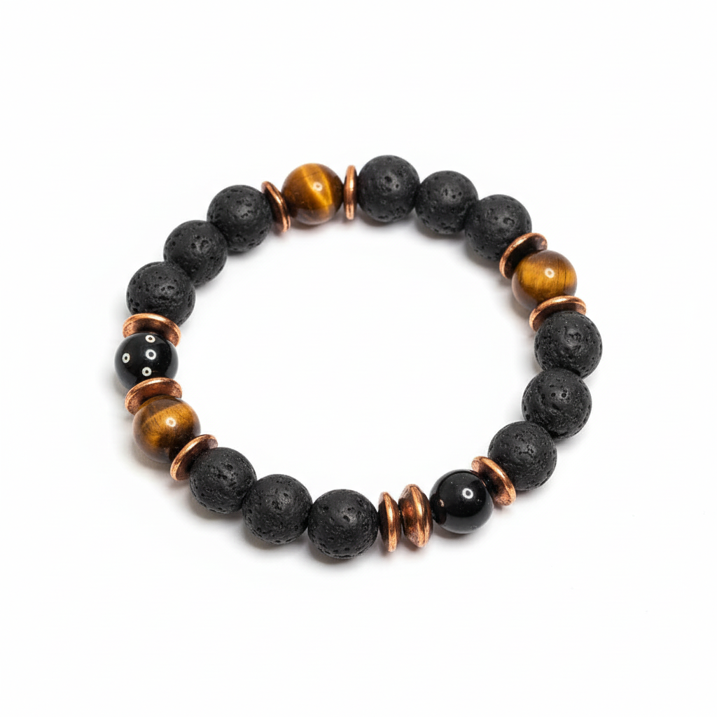 Black Lava and Tiger eye stone Bead Bracelet - Hadi Craft
