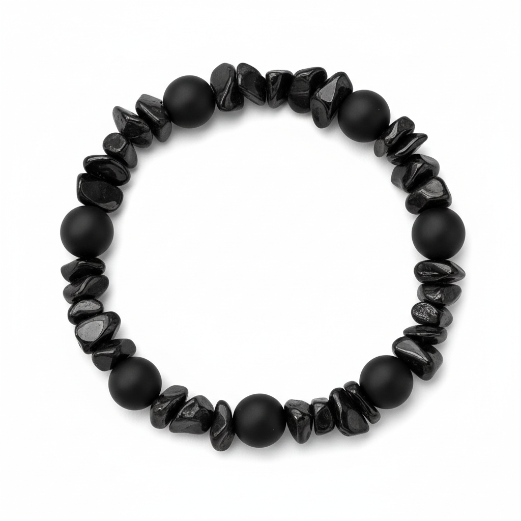 Black Onyx and black chip stone Bead Bracelet - Hadi Craft