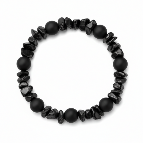 Black Onyx and black chip stone Bead Bracelet - Hadi Craft