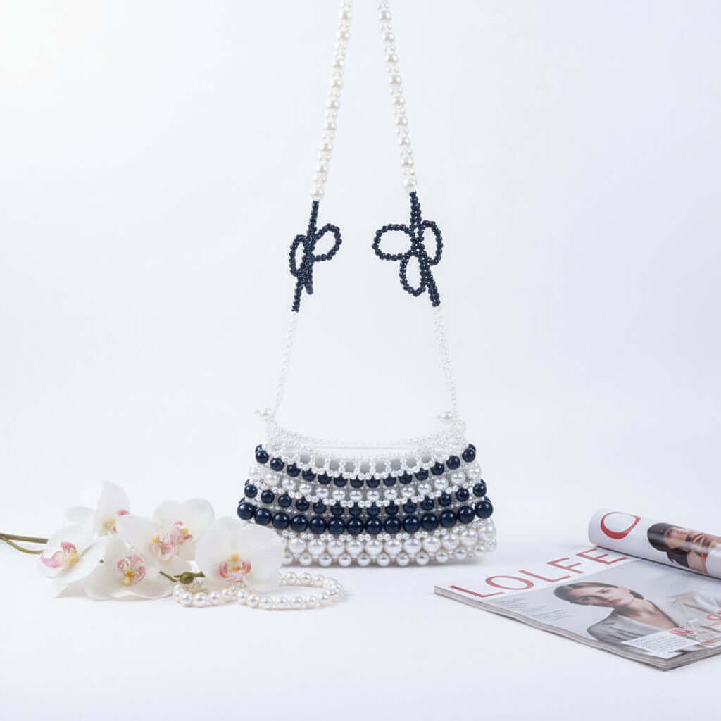 Black and White Floral Satchel Bag Handmade - Hadi Craft