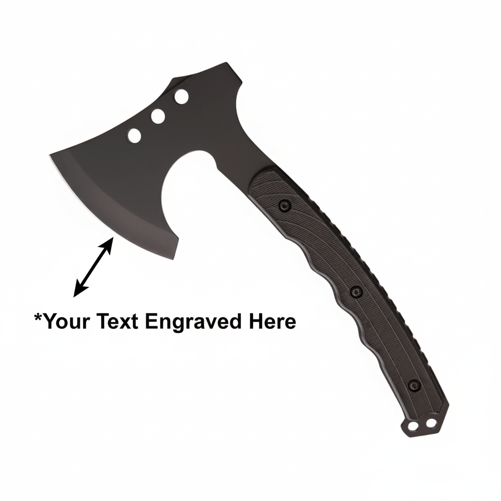 Black finish stainless axe head with 4.5" cutting edge. Black textured synthetic handle. - Hadi Craft
