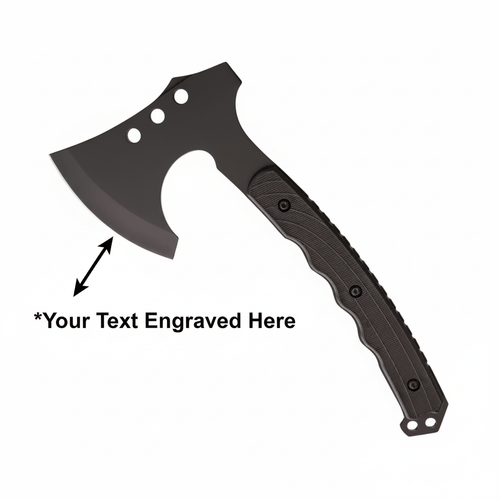 Black finish stainless axe head with 4.5" cutting edge. Black textured synthetic handle. - Hadi Craft