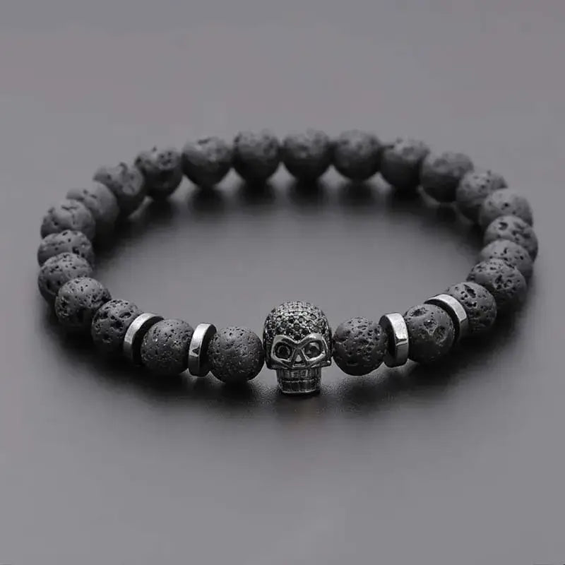 Black lava skull stone bracelet natural - Hadi Craft