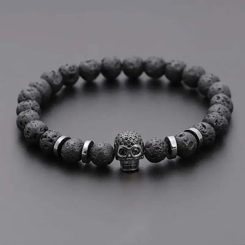 Black lava skull stone bracelet natural - Hadi Craft