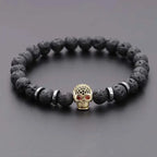 Black lava skull stone bracelet natural - Hadi Craft
