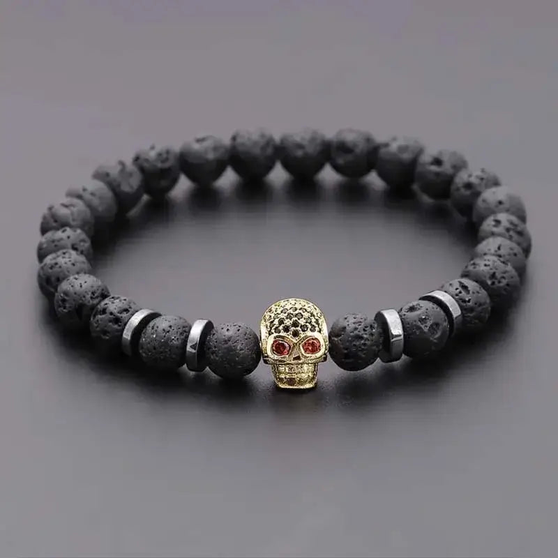 Black lava skull stone bracelet natural - Hadi Craft
