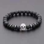 Black lava skull stone bracelet natural - Hadi Craft