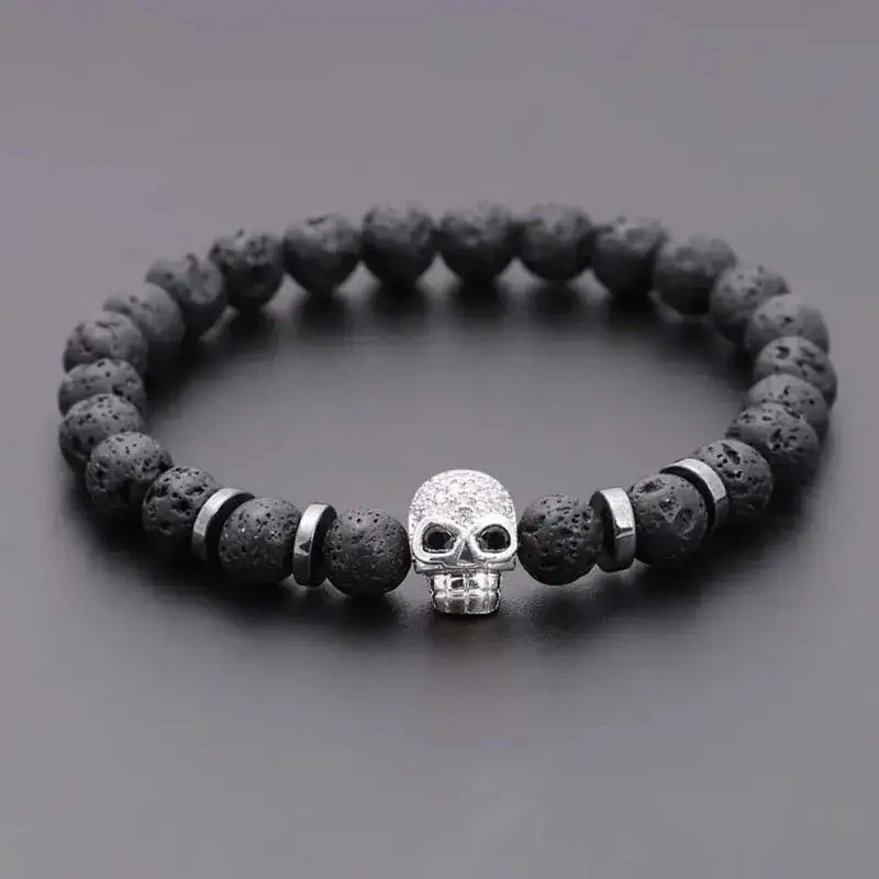 Black lava skull stone bracelet natural - Hadi Craft