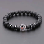Black lava skull stone bracelet natural - Hadi Craft