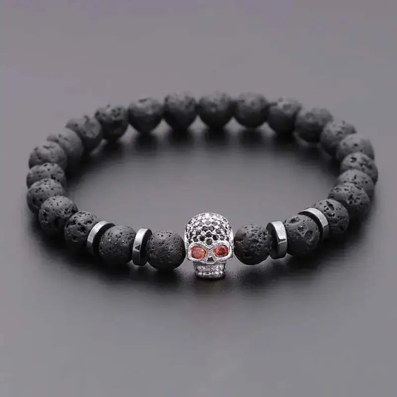 Black lava skull stone bracelet natural - Hadi Craft