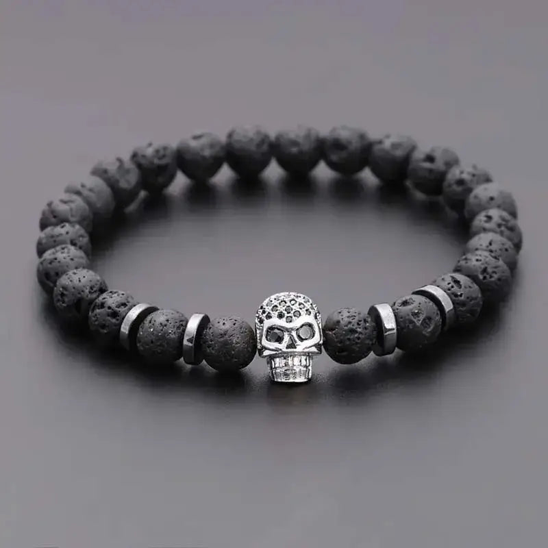 Black lava skull stone bracelet natural - Hadi Craft