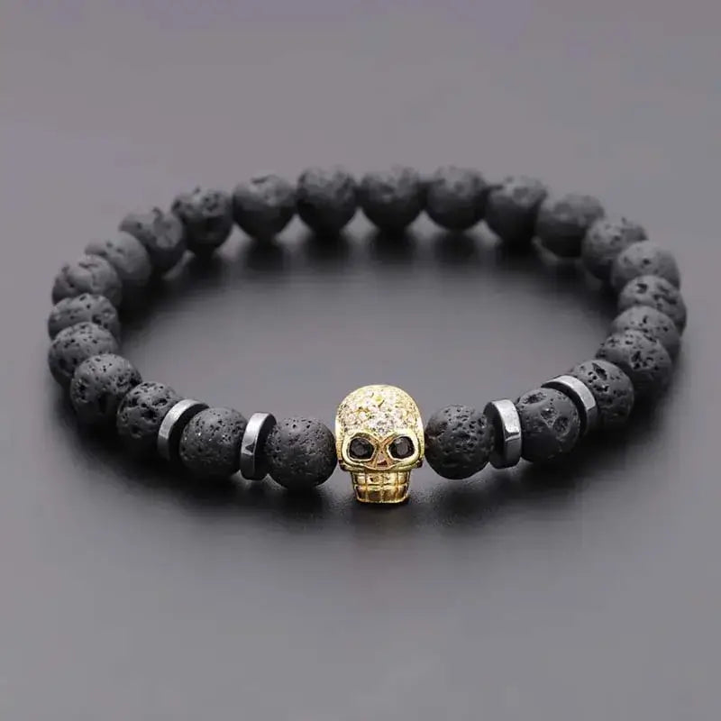 Black lava skull stone bracelet natural - Hadi Craft
