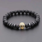 Black lava skull stone bracelet natural - Hadi Craft