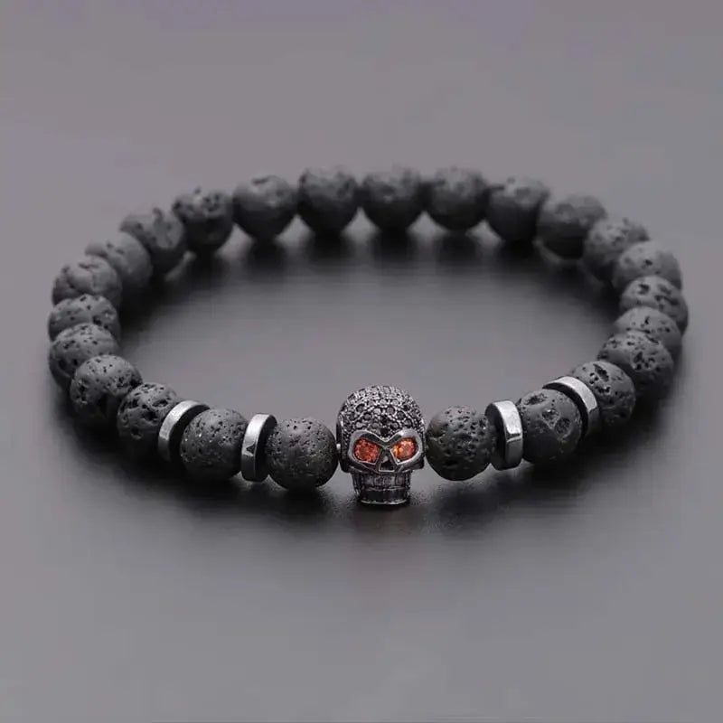 Black lava skull stone bracelet natural - Hadi Craft