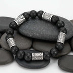 Black lava stone rune bracelet with Asgard Crafted Silver Rune - Hadi Craft