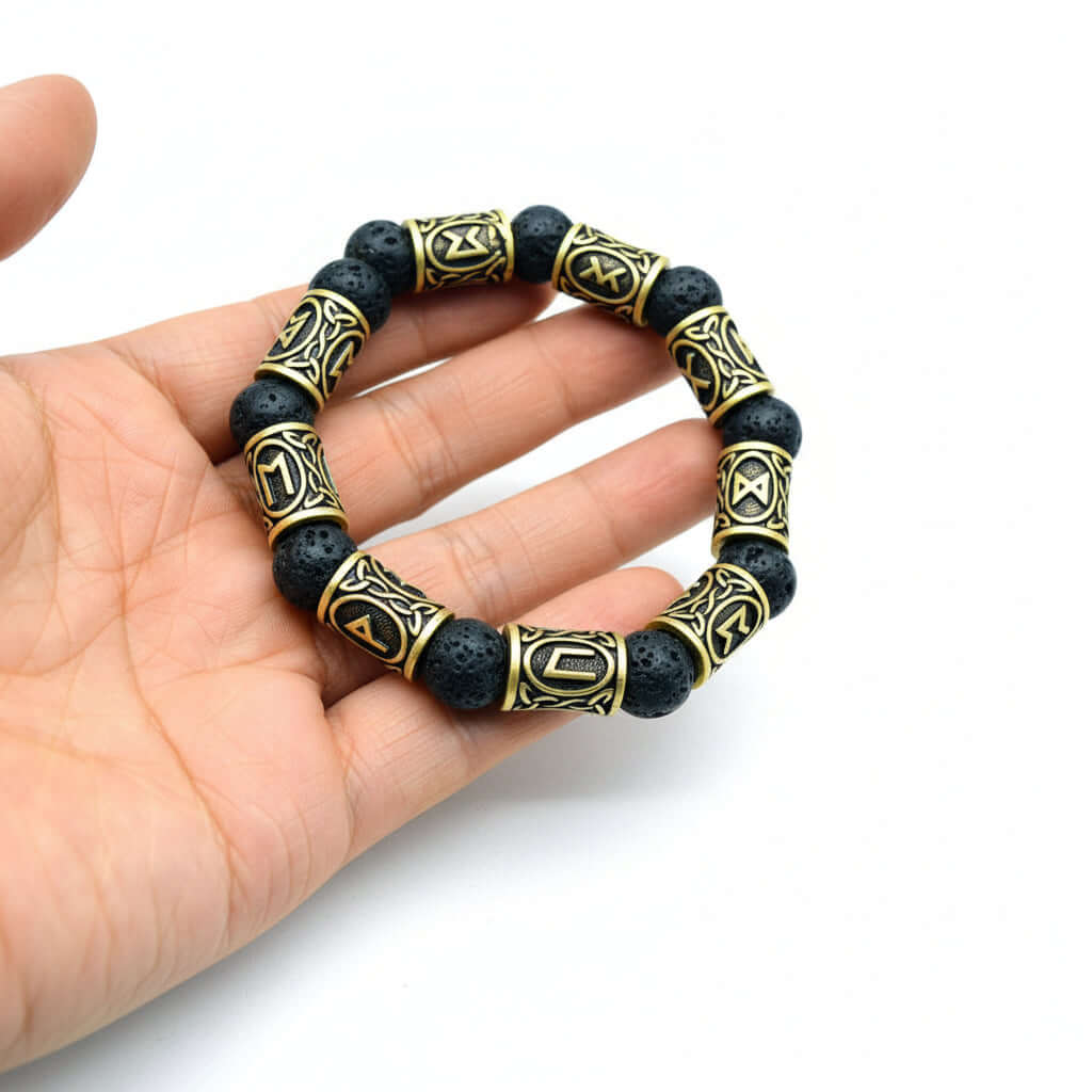 Black lava stone rune bracelet with Asgard Crafted Silver Rune - Hadi Craft