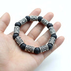Black lava stone rune bracelet with Asgard Crafted Silver Rune - Hadi Craft