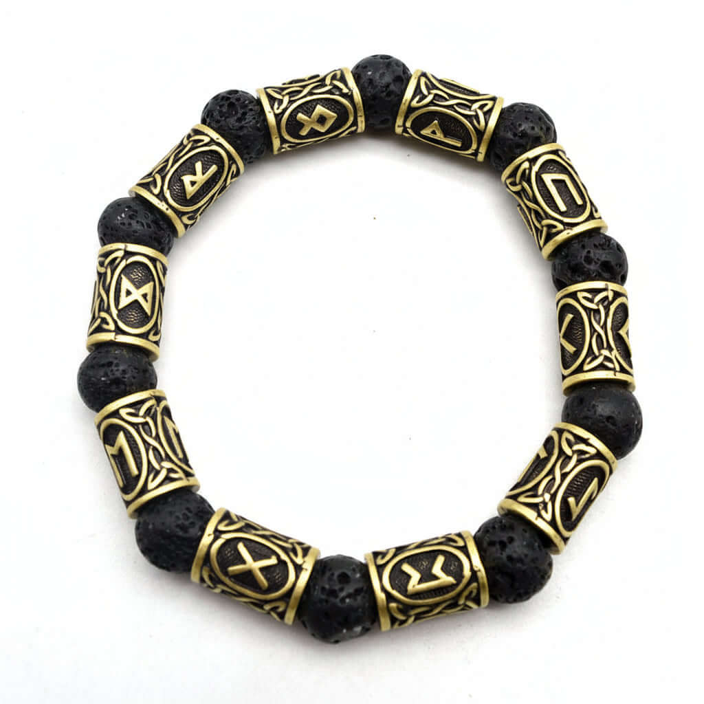 Black lava stone rune bracelet with Asgard Crafted Silver Rune - Hadi Craft