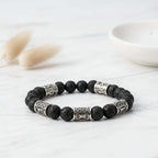 Black lava stone rune bracelet with Asgard Crafted Silver Rune - Hadi Craft