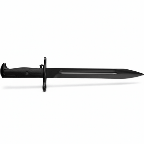 Black stainless steel fixed-blade knife Black grooved stainless handle - Hadi Craft