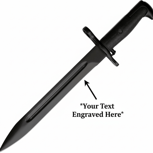 Black stainless steel fixed-blade knife Black grooved stainless handle - Hadi Craft