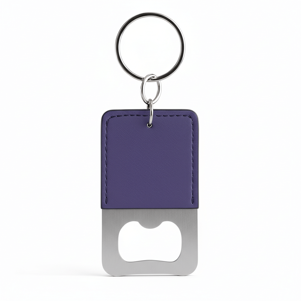 Blue Leather Keychain with Bottle opener customize laser engraving - Hadi Craft