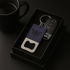 Blue Leather Keychain with Bottle opener customize laser engraving - Hadi Craft
