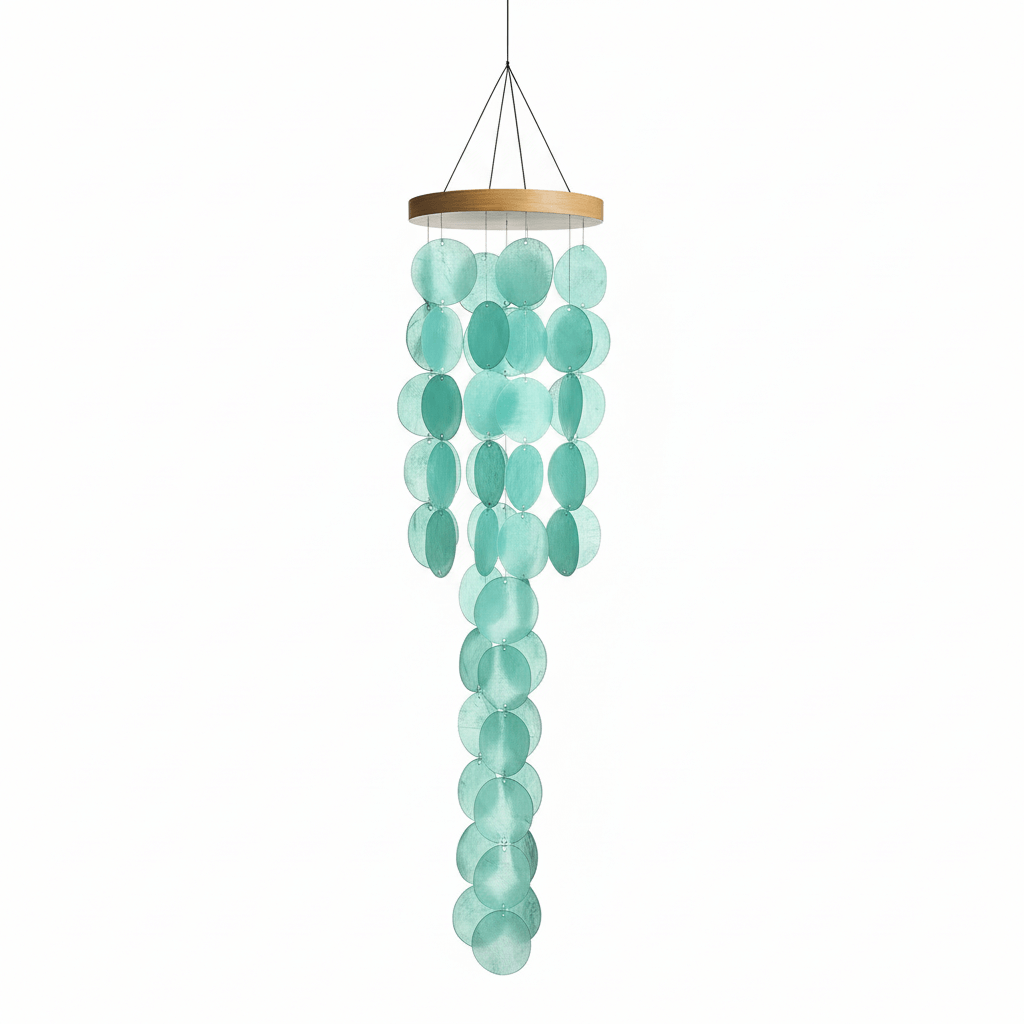 Blue capiz shell wind chimes for outside Home decor Handcrafted - Hadi Craft