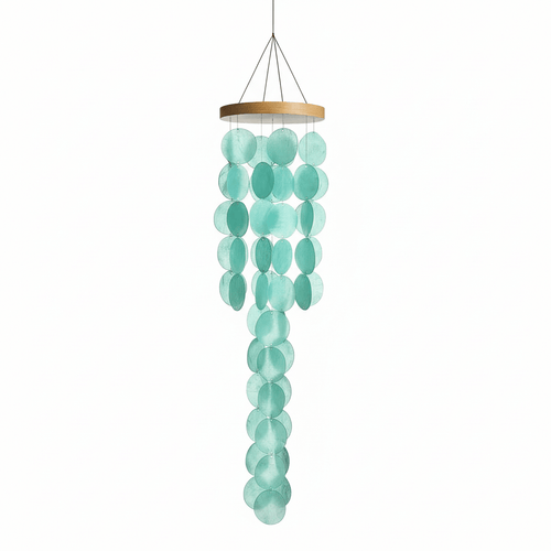 Blue capiz shell wind chimes for outside Home decor Handcrafted - Hadi Craft