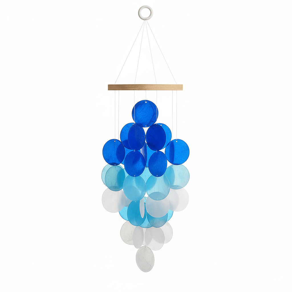 Blue shell wind chimes for outside Home decor Handcrafted - Hadi Craft